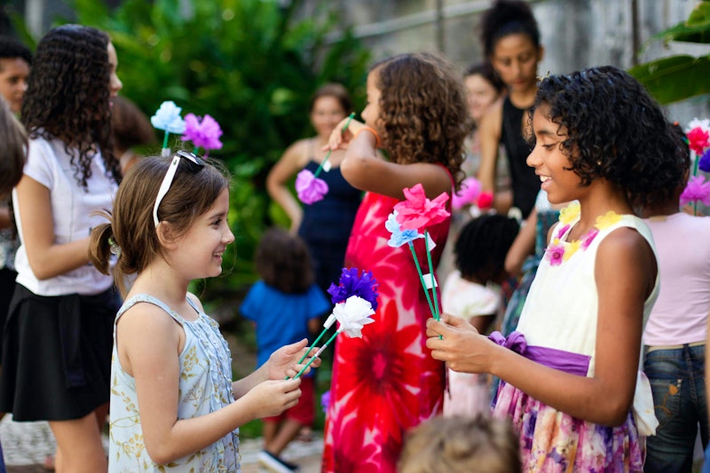 Children's Class Giving Flowers